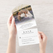 米国の金ゴールドスクリプトフォトインフォーマル結婚ズに参加 オールインワン招待状 (切り取り部)