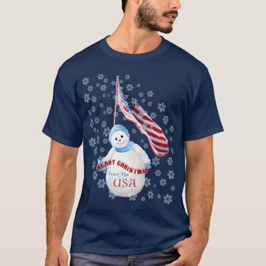 米国の雪だるまのTシャツからのメリークリスマス Tシャツ (正面)
