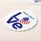 米国の青い恋パーソナライズされた旗 ペーパーコースター (アングル)