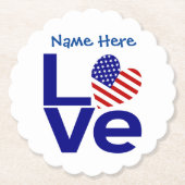 米国の青い恋パーソナライズされた旗 ペーパーコースター (正面)