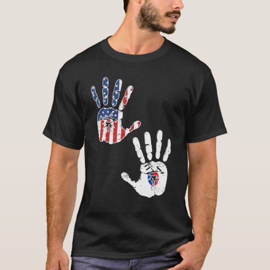 米国の韓国ハンドプリント国旗の韓誇りを持った国（アメリカ） Tシャツ (正面)