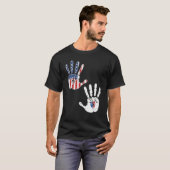 米国の韓国ハンドプリント国旗の韓誇りを持った国（アメリカ） Tシャツ (正面フル)