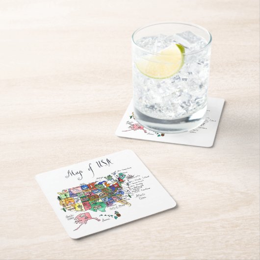米国の魅力の地図 スクエアペーパーコースター (インサイチュ)