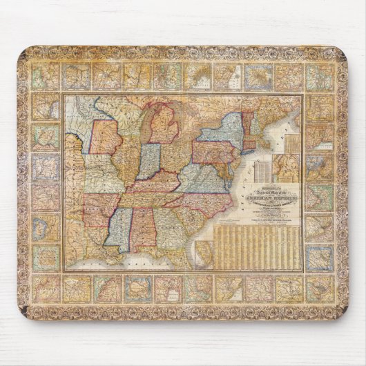 米国の1845年のサミュエルMitchellの掛け地図 マウスパッド (正面)