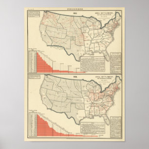 米国の2つの色によって石版刷にされる地図 ポスター