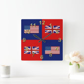 米国は及びイギリスの旗パターン印を付けます スクエア壁時計 (ホーム)