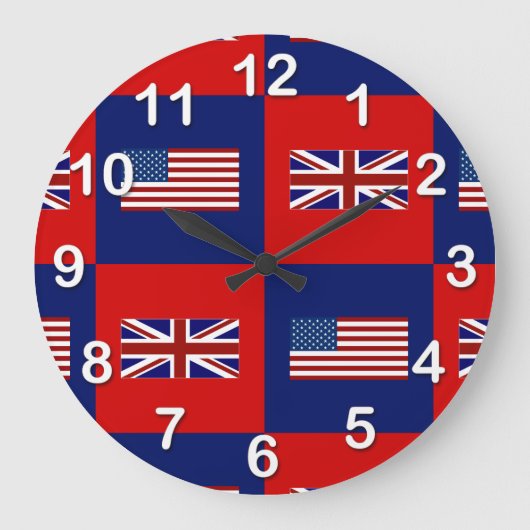 米国は及びイギリスの旗パターン印を付けます ラージ壁時計 (正面)