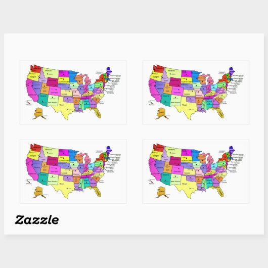米国は州の名前および首都の地図を描きます 長方形シール (シート)