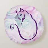 米国は手描きの猫に花の円形の枕をしました ラウンドクッション (裏面)