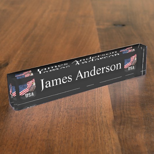 米国は白頭鷲と7月第4印を付けます デスクネームプレート (側面)