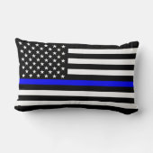 米国は白黒薄いブルーライン装飾に印を付けます ランバークッション (裏面)