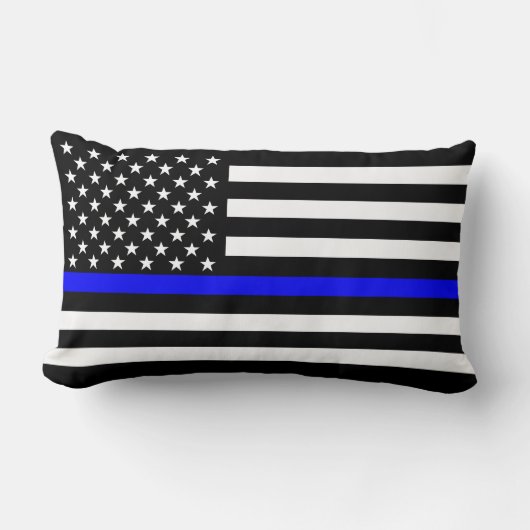 米国は白黒薄いブルーライン装飾に印を付けます ランバークッション (正面)