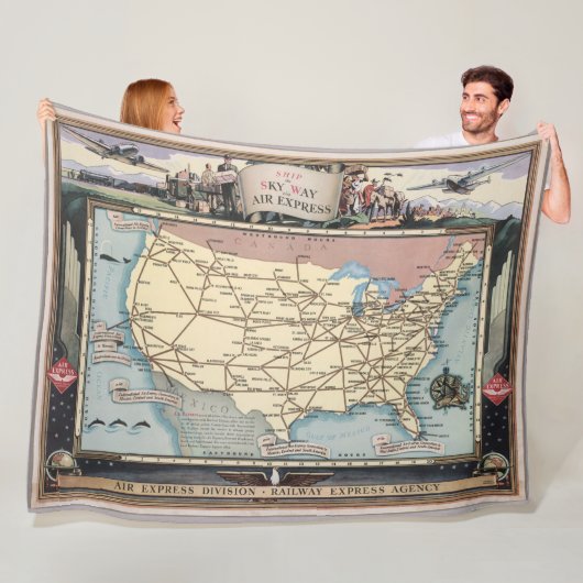 米国は航空速達によって船のSkyway地図を描きます フリースブランケット (インサイチュ)