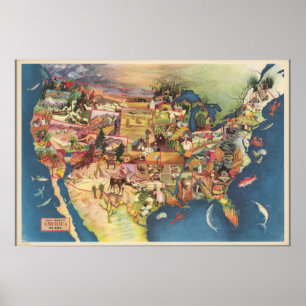米国は-アメリカの農業及び農業地図を描きます ポスター