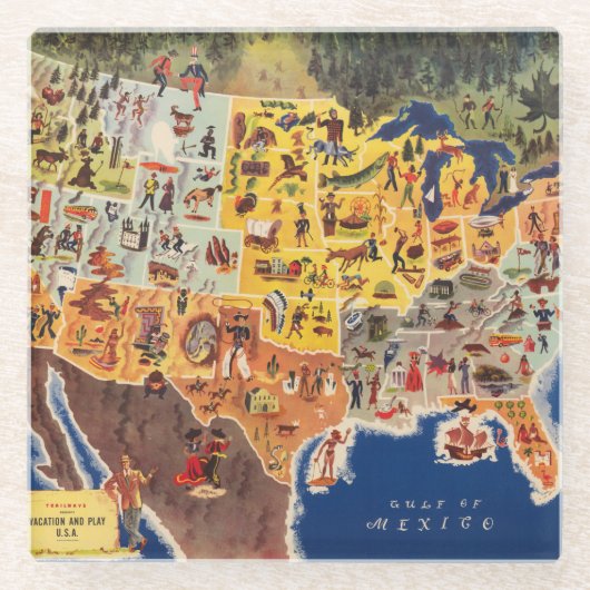 米国は-休暇地図を描き、遊びます ガラスコースター (正面)