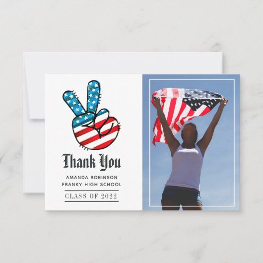 米国をテーマにした卒業写真ありがとう サンキューカード (正面)