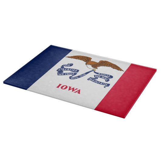 米国アイオワ州旗を持つガラス板 カッティングボード (角)