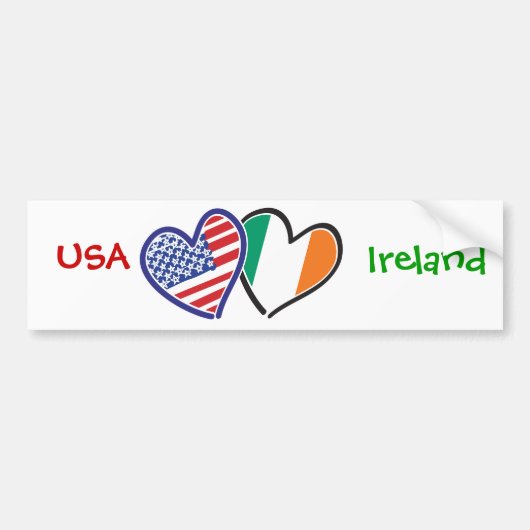 米国アイルランドハート国旗 バンパーステッカー (正面)