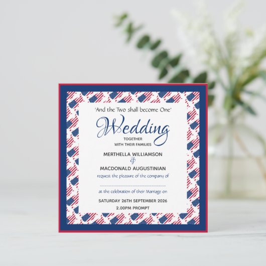 米国アメリカの旗の愛国心が強くカスタムな正方形の結婚式 招待状 (スタンド正面)