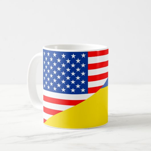 米国アメリカウクライナの半分の旗米国 コーヒーマグカップ (正面左)
