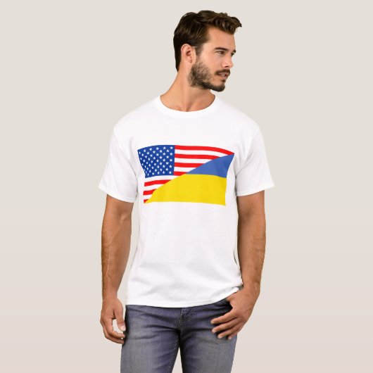 米国アメリカウクライナの半分の旗米国 Tシャツ (正面フル)