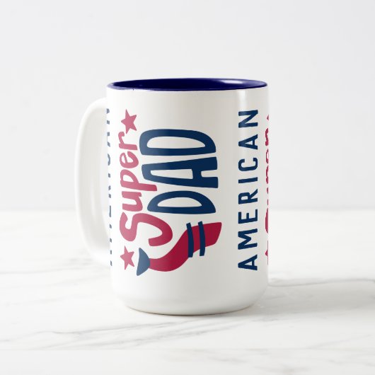 米国アメリカパパすごい赤白青愛国的 ツートーンマグカップ (正面左)