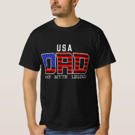 米国アメリカパパ赤白青父の日黒 Tシャツ