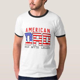 米国アメリカパパRED Blue Father's Day White Tシャツ