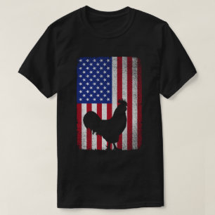 米国アメリカ国旗のルースターの恋人7月4日 Tシャツ