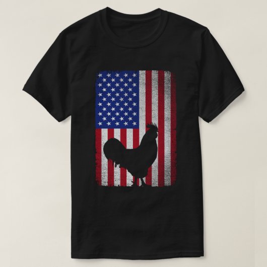 米国アメリカ国旗のルースターの恋人7月4日 Tシャツ (デザイン正面)