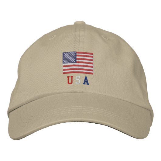 米国アメリカ国旗の帽子 – 7月4日 刺繍入りキャップ (正面)