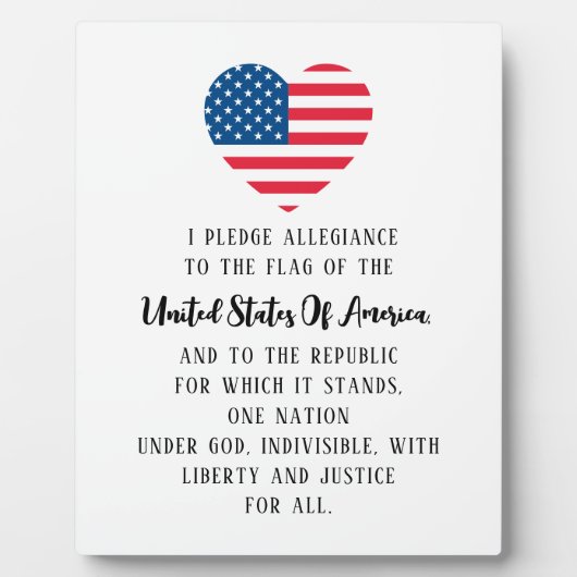 米国アメリカ国旗の忠誠の誓約ハート フォトプラーク (正面)