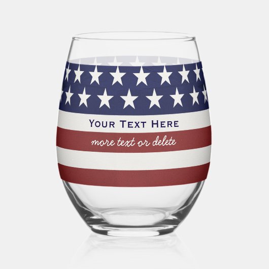 米国アメリカ国旗の愛国心7月4日パーソナライズされた ステムなしワイングラス (正面)