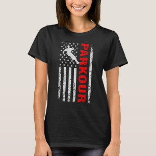米国アメリカ国旗を掲げたパークホテル&フリールーニング Tシャツ
