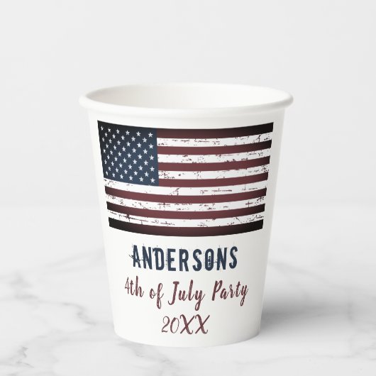 米国アメリカ国旗パーソナライズされた7月4日・愛国心 紙コップ (正面)