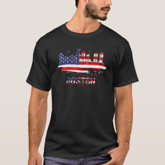 米国アメリカ国旗マサチューセッツ州シティスケープBoston S Tシャツ
