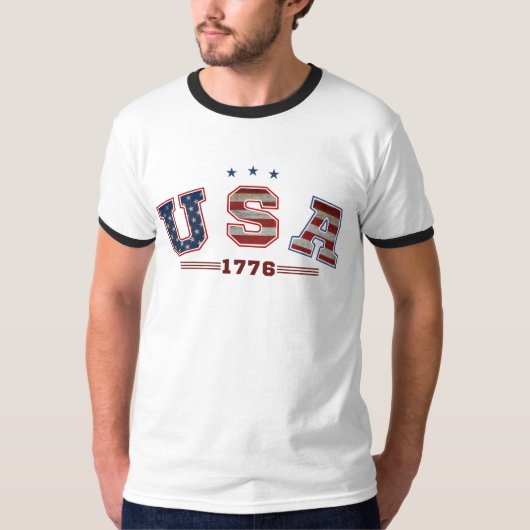 米国アメリカ国旗1776年7月4日退役軍人日 Tシャツ (正面)