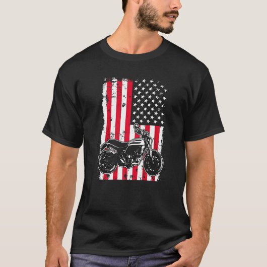 米国アメリカ国旗7月4日のオートバイ Tシャツ (正面)