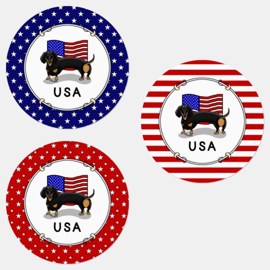 米国アメリカ国旗Dachshundd - （黒・褐色） ラベル (グループ)