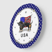 米国アメリカ国旗Dachshundd - （黒・褐色） ラージ壁時計 (傾斜)