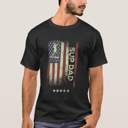 米国アメリカ国旗SUPパパ1 Tシャツ (正面)