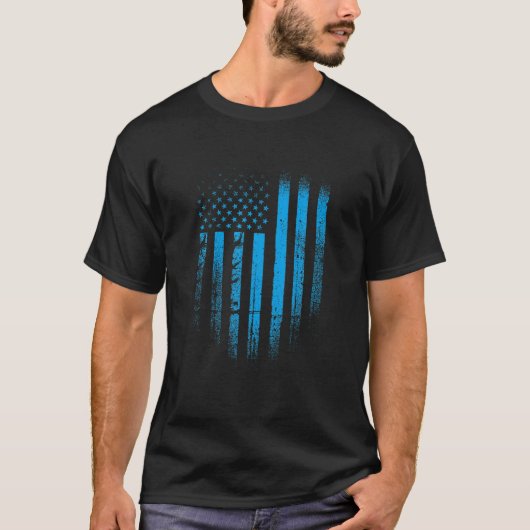 米国アメリカ国旗US 7月4日ヴィンテージブルーレート Tシャツ (正面)