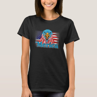 米国アメリカ愛国心のある7月4日のメリカ国旗のイーグル Tシャツ
