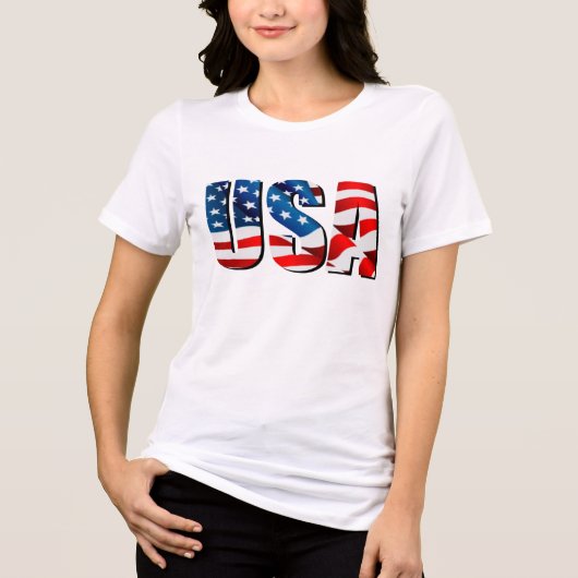 米国アメリカ愛国心赤白青国旗 トライブレンドＴシャツ (正面)