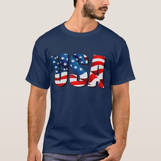 米国アメリカ愛国心赤白青国旗 Tシャツ (正面)