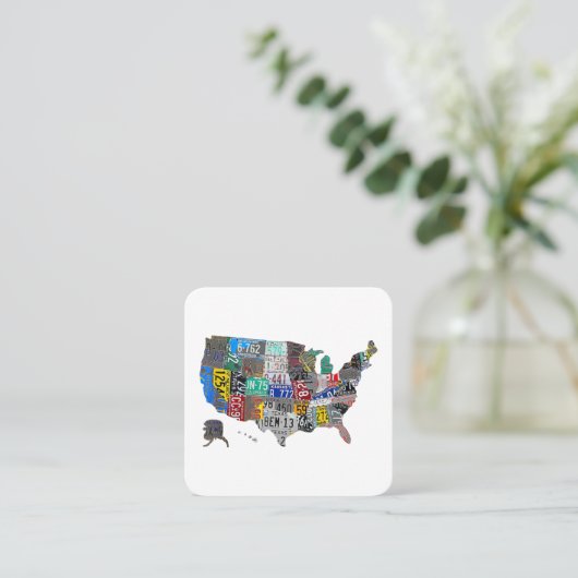 米国アメリカ統一された州マップ国旗のライセンスプレートA スクエア名刺 (スタンド正面)