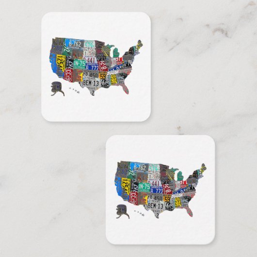 米国アメリカ統一された州マップ国旗のライセンスプレートA スクエア名刺 (正面/裏面)