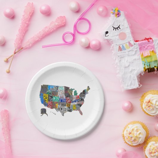 米国アメリカ統一された州マップ国旗のライセンスプレートA ペーパープレート (パーティー)