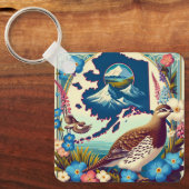 米国アラスカの州の鳥と花のデザイン キーホルダー (正面)