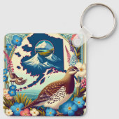米国アラスカの州の鳥と花のデザイン キーホルダー (裏面)